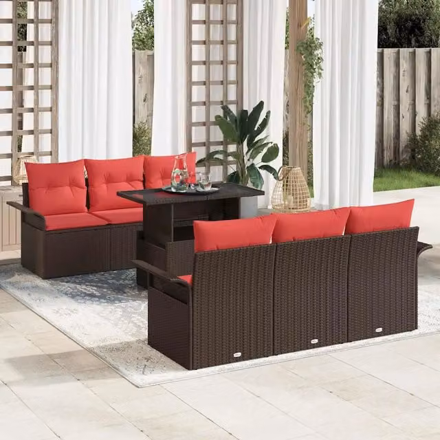Set Divano da Giardino 7 pz Marrone polyrattan 3348210