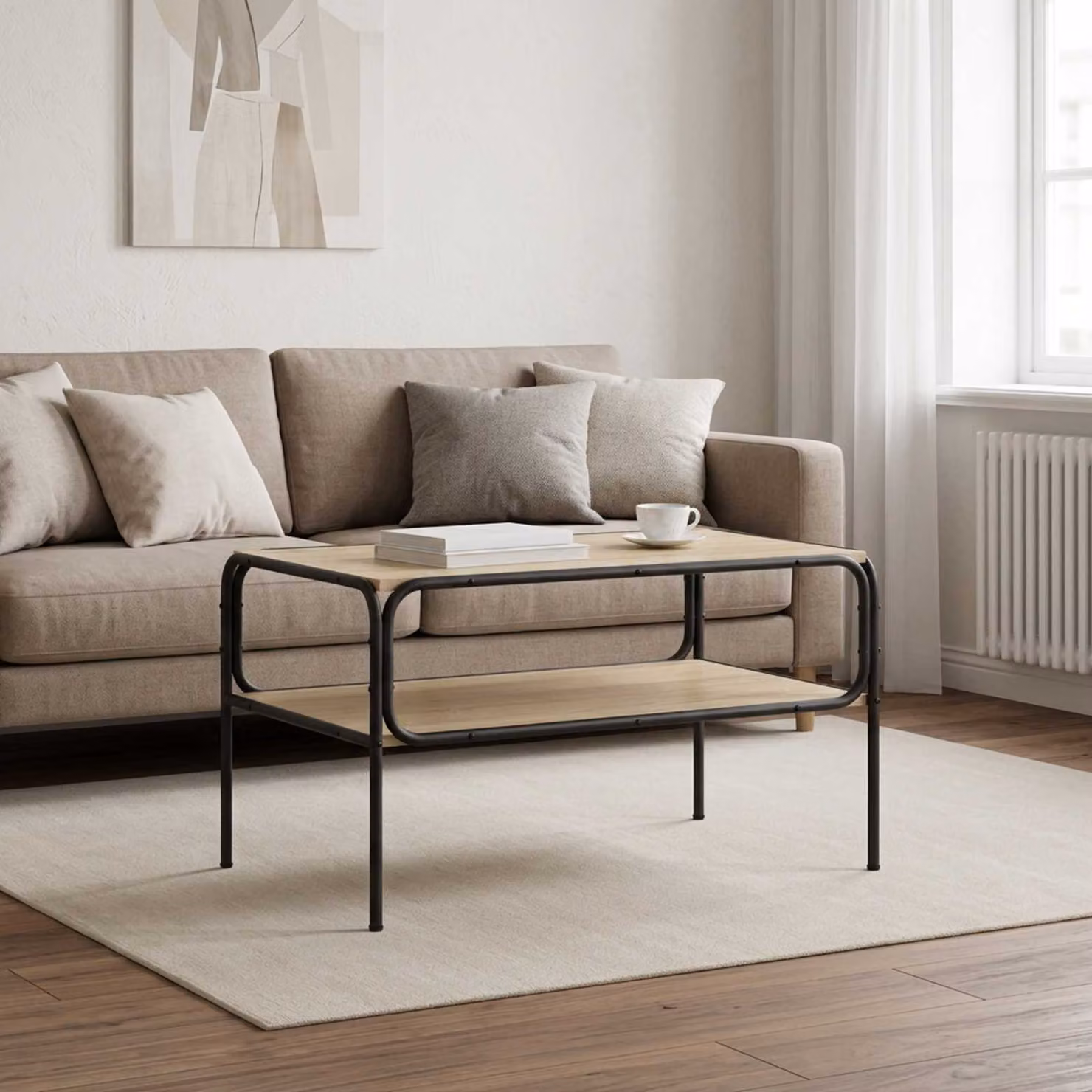 vidaXL Tavolo laterale moderno in rovere color marrone L: 100 cm, P: 50 cm, H: 46 cm