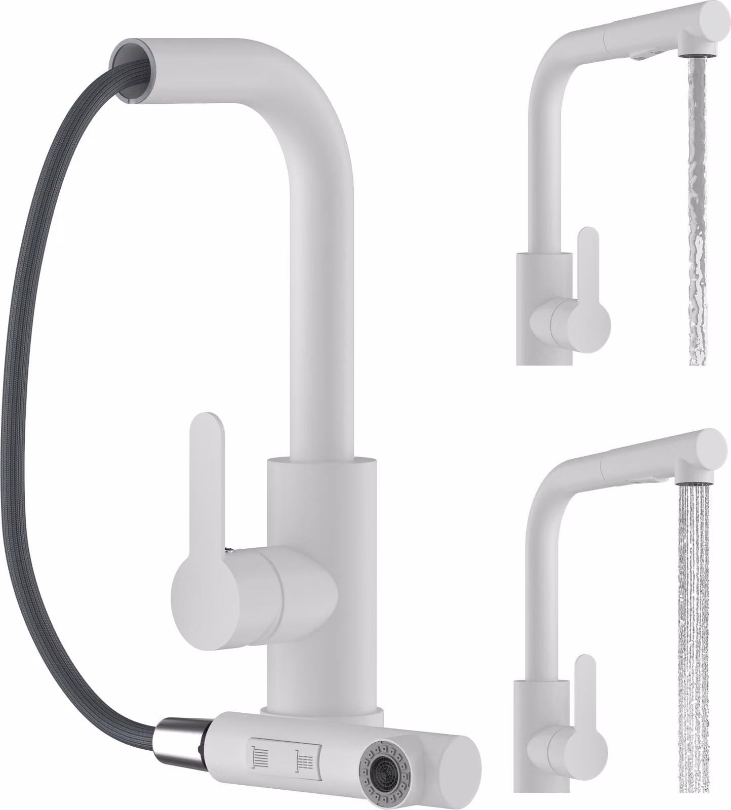 Granitan - Rubinetto da cucina - Rubinetto per lavello - Bocca estraibile - Orientabile a 360° - Bianco - EBRO