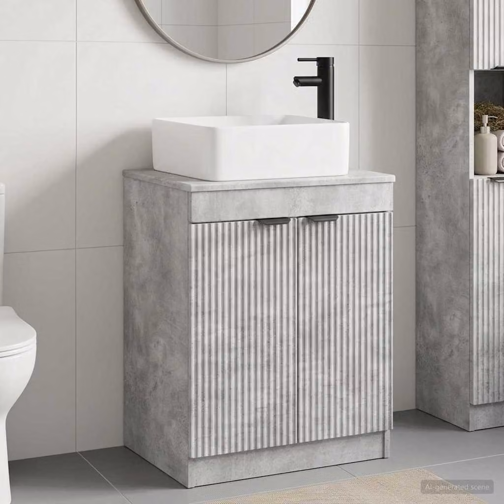 Set di mobili per il bagno modern vidaXL in MDF Grigio Cemento con ante a battente e ripiani interni