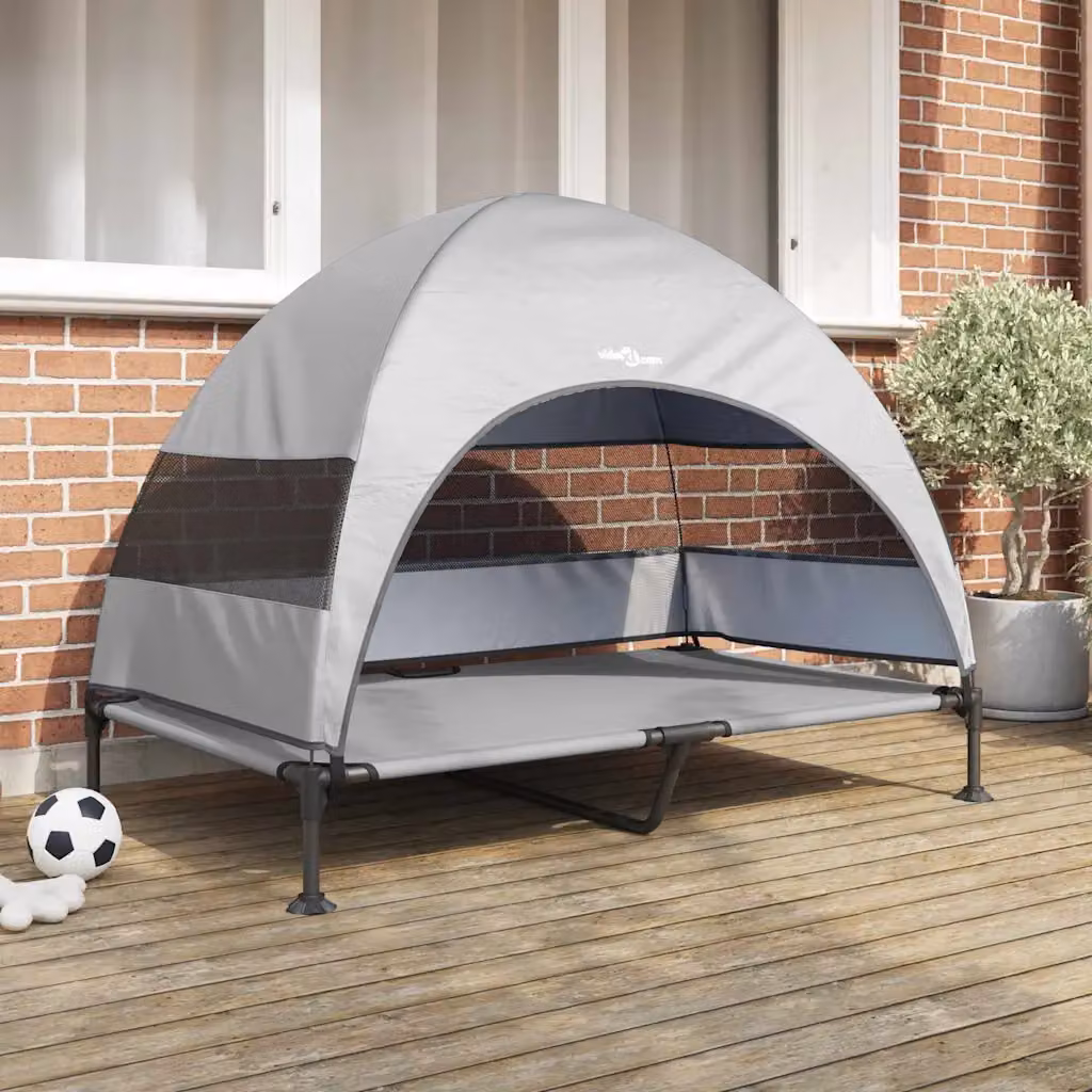 Letto per cani elevato vidaXL in tessuto e acciaio, grigio e argento, L 127 x P 81 x H 108 cm