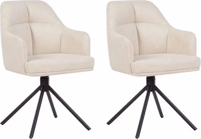 Set di 2 sedie da pranzo girevoli BELIANI in tessuto beige con braccioli e gambe in metallo nero stile retro