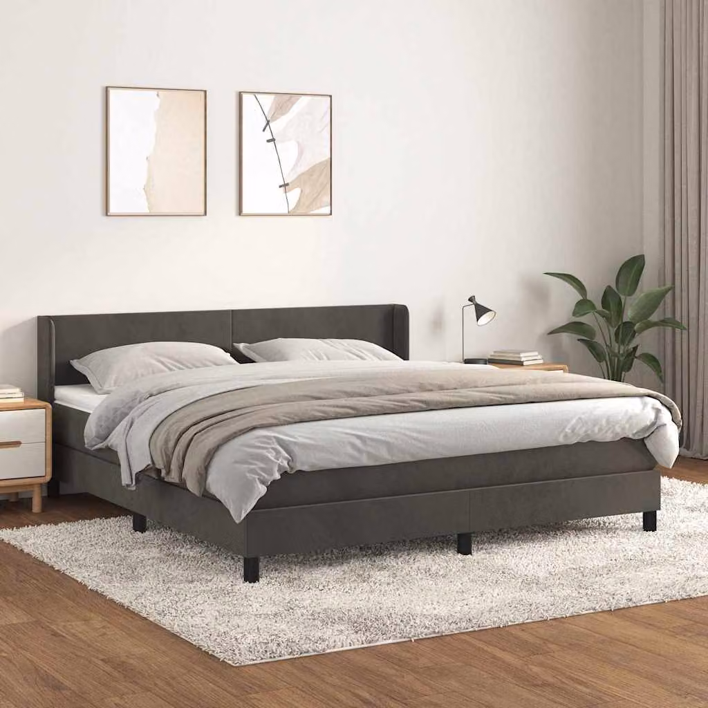 vidaXL Giroletto a Molle con Materasso in Velluto Grigio, L/P/H: 180 x 200 x 88 cm – 1