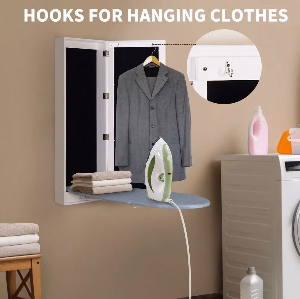 Mobile da parete con asse da stiro e specchio in MDF bianco L: 105 cm, P: 43,5 cm, H: 16 cm – 2