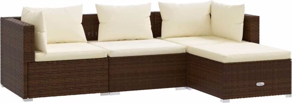 Set Divani da Giardino 4 pz con Cuscini in Polyrattan Marrone