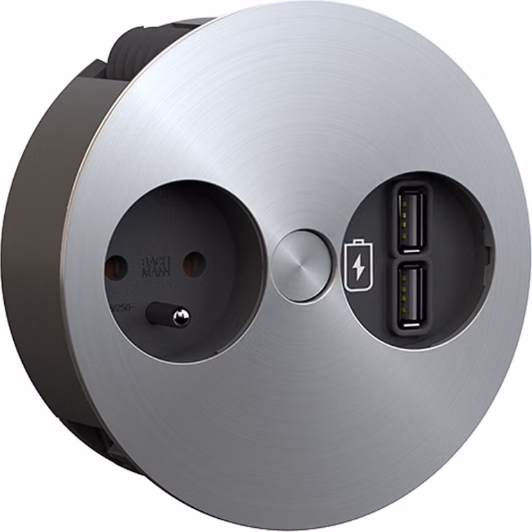 BACHMANN TWIST 1xUTE 1xCaricatore USB, aspetto acciaio inox AEH, 2 m