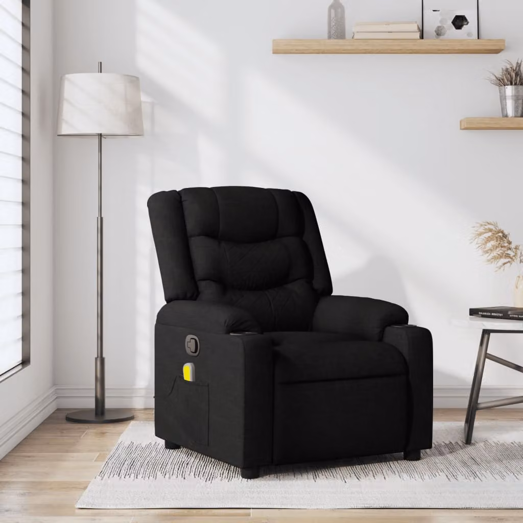 vidaXL Poltrona reclinabile relax in tessuto nero con braccioli e leva manuale