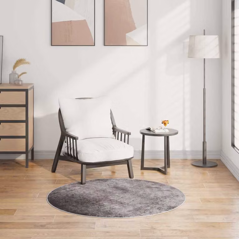 Tappeto rotondo lavabile vidaXL in poliestere grigio, diametro: 120 cm