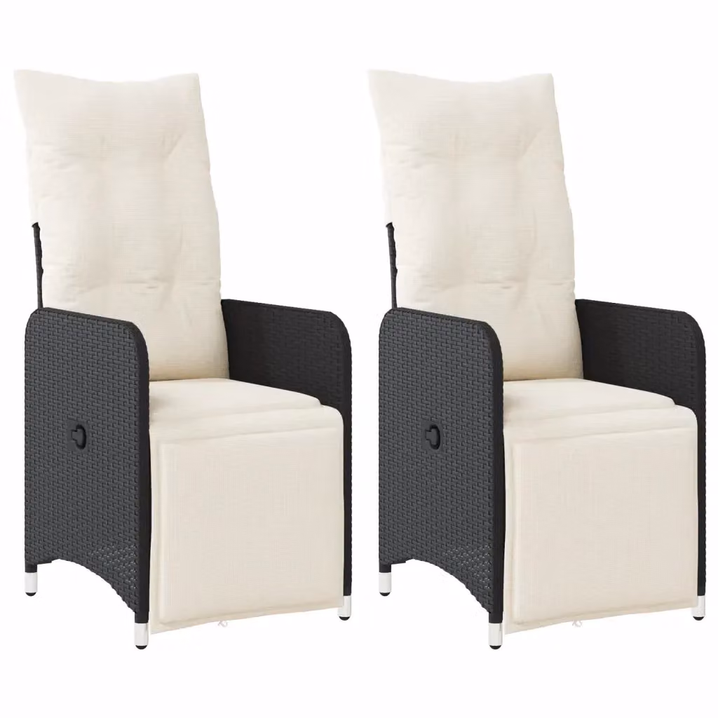 Set di 2 sedie reclinabili da giardino vidaXL in polyrattan nero con cuscini – 2
