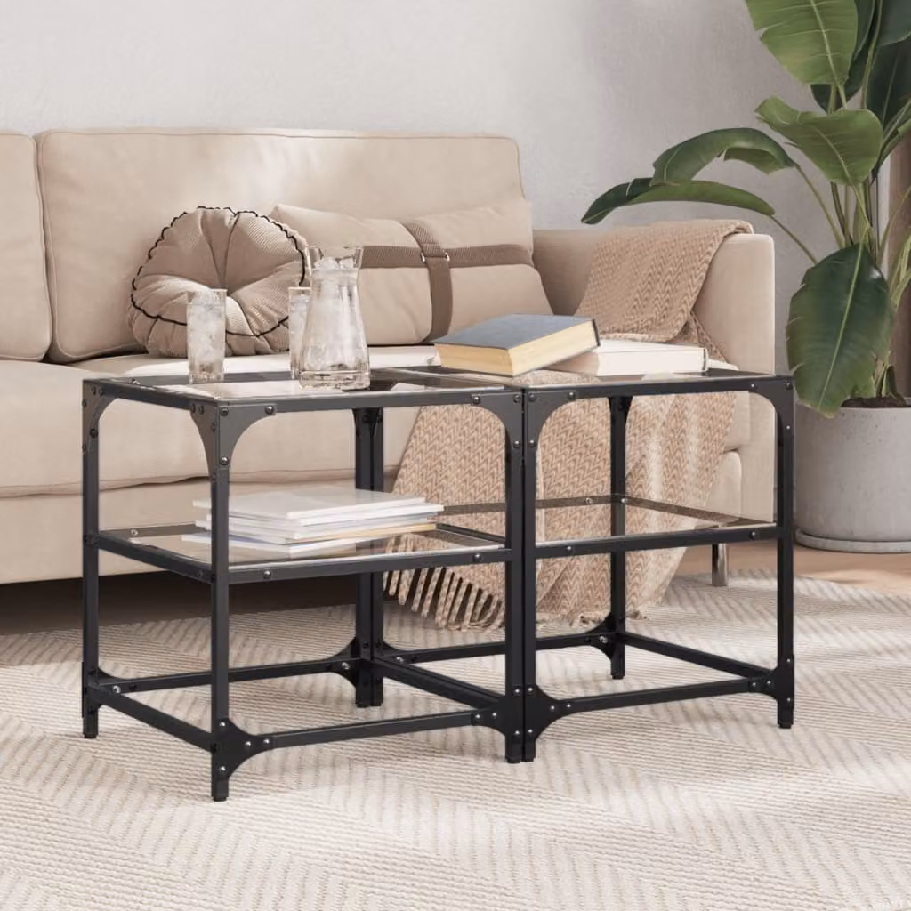 Maison Exclusive - Tavolini da caffè con piano in vetro, 2 pezzi, trasparenti, 40x40x45 cm, acciaio