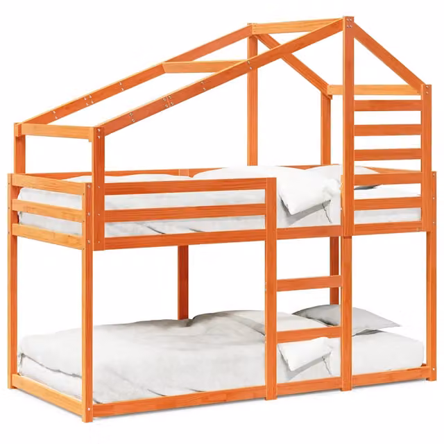 Letto singolo | Letto per adulti | Letto a Castello con Tetto Cera 90x200 cm Legno Massello Pino