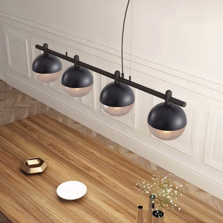 Lampada a sospensione Dustian Lucande, dimmerabile, Nero, Soggiorno / Sala da pranzo, Vetro, Design, Lampada a sospensione