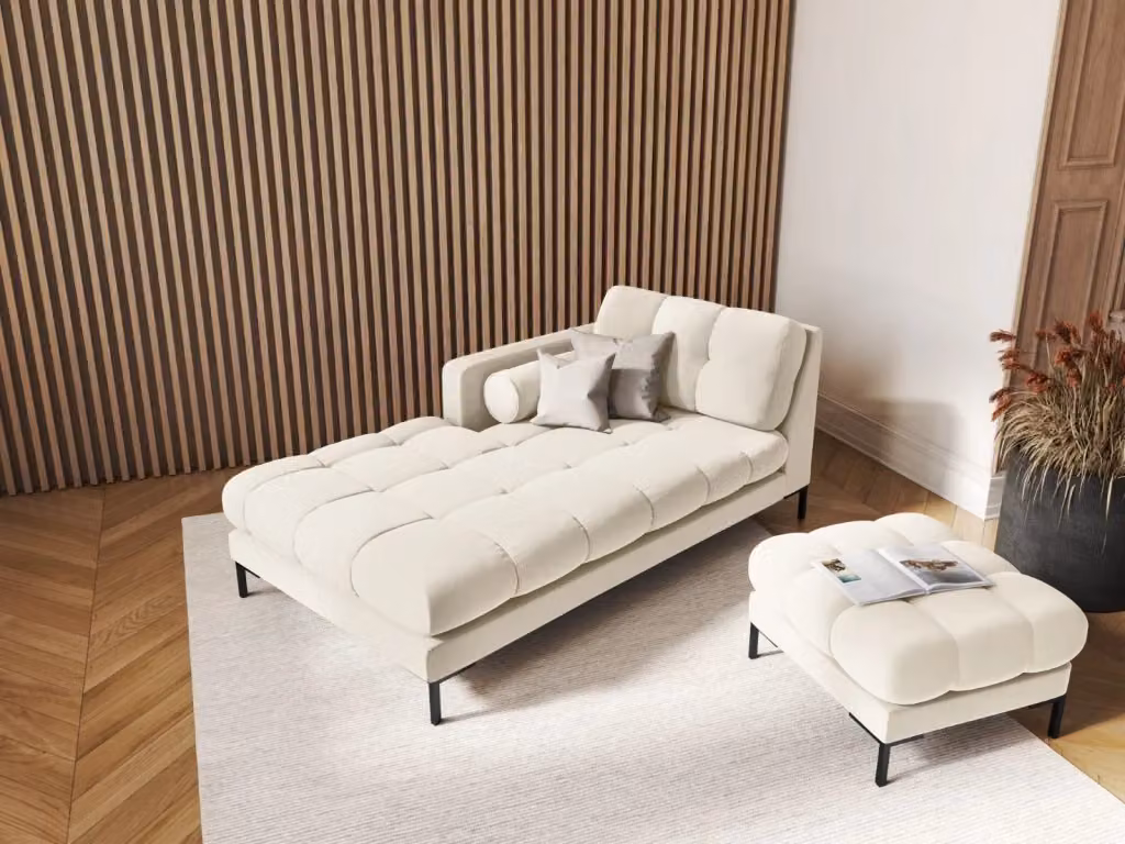 Chaise longue sinistra Bali di Cosmopolitan Design in velluto beige chiaro, L/P/H: 164 x 102 x 75 cm – 2