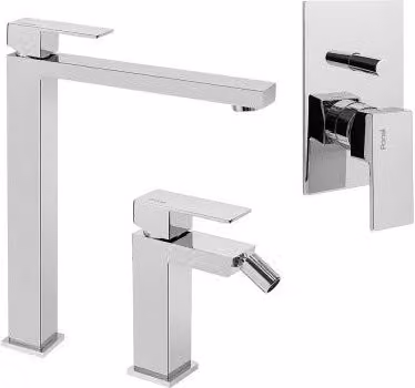 Set di miscelatori per lavabo, bidet e doccia a 2 vie serie Italia di Ponsi in ottone cromato argento