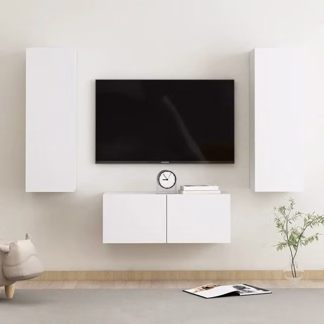 Set Mobili Porta TV 3 pz-Credenza per TV Bianco in Legno Multistrato 628217