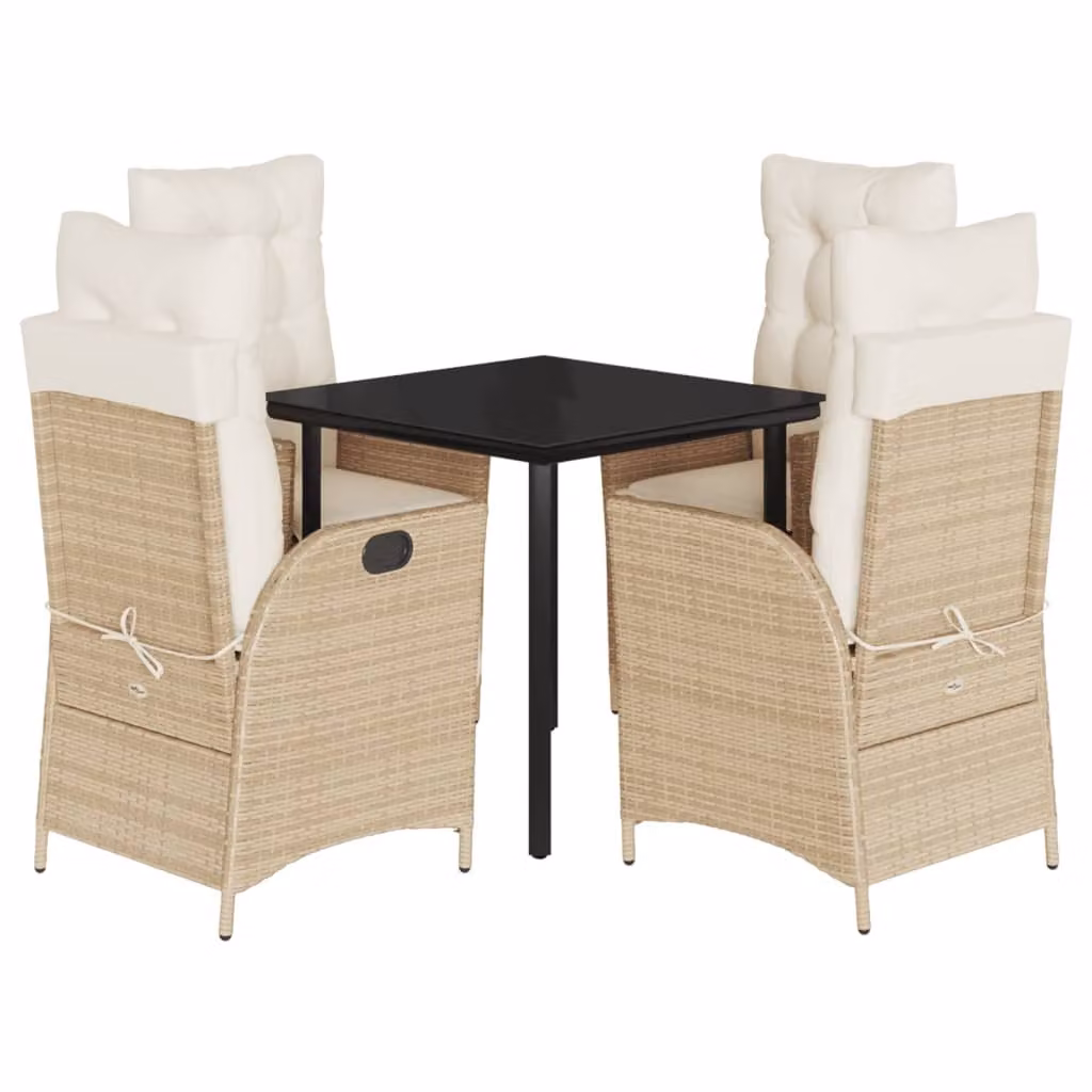 Set da Pranzo da Giardino 5 pz con Cuscini Beige in Polyrattan