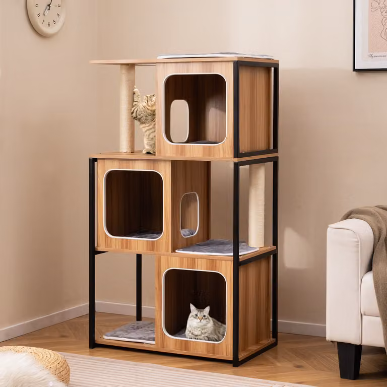 Albero per gatti moderno Costway con struttura in metallo e tiragraffi in sisal sostituibile, colore marrone