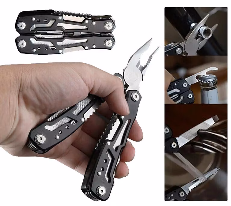 Multitool, acciaio inossidabile, design compatto, adatto per attività all'aperto, dotato di diverse funzioni, leggero e portatile