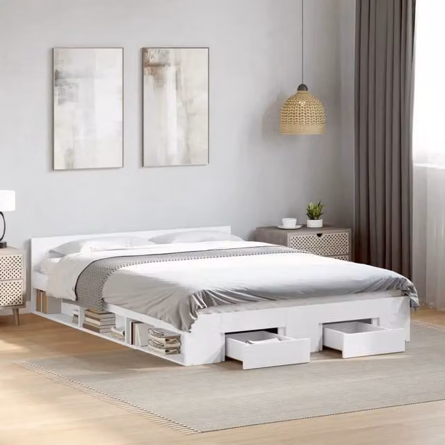 Giroletto con Cassetti-Struttura Letto con contenitore Bianco 135x190 cm in Legno Multistrato 705903