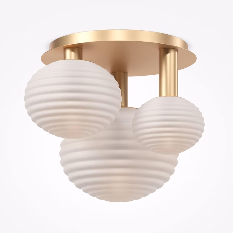 Lampada da soffitto in metallo e vetro L: 53,5 cm in bianco oro E14 Plafoniera moderna a 3 luci