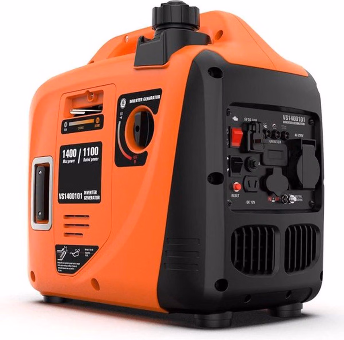 Generatore a benzina - Generatore di corrente - 1400W - Funzionamento silenzioso - Multiple prese - Arancione