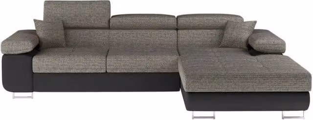 Divano ad angolo convertibile AMANDA MEUBLORAMA grigio e nero con funzione letto e poggiatesta regolabile, lato destro, L 280 x P 149 x H 90 cm