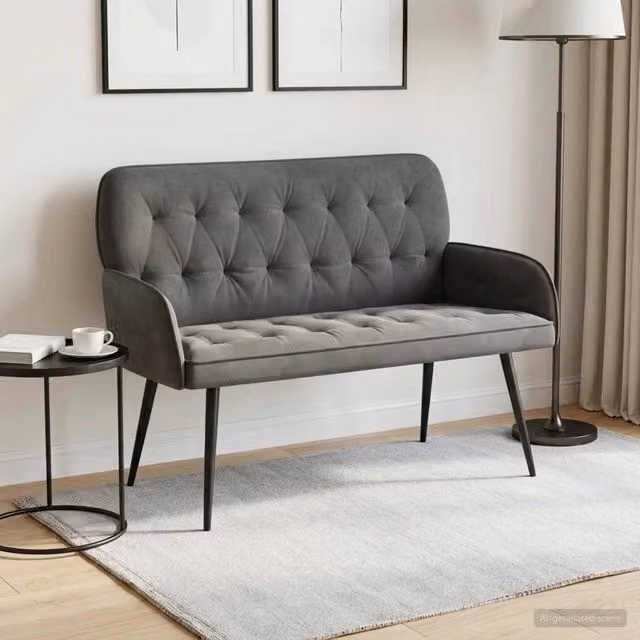 Divano a 2 posti moderno vidaXL in tessuto grigio con gambe in metallo e legno per soggiorno o ufficio L: 115 cm, P: 58 cm, H: 86 cm – 1