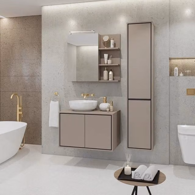 Set di 3 mobili per il bagno collezione GOBI colore marrone.