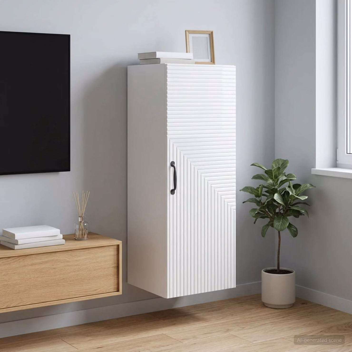 Mobiletto a muro moderno vidaXL Bianco Lucido L: 33 cm, P: 34,5 cm, H: 90 cm