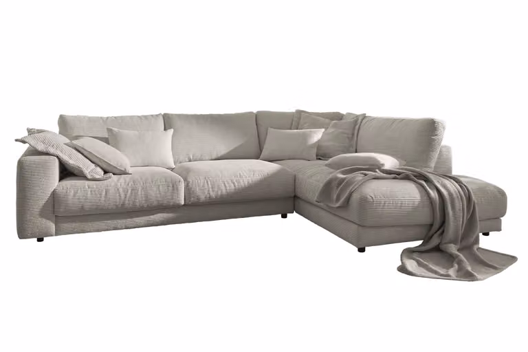 KAWOLA Sofa E Ecksofa Cord steingrau Recamiere rechts