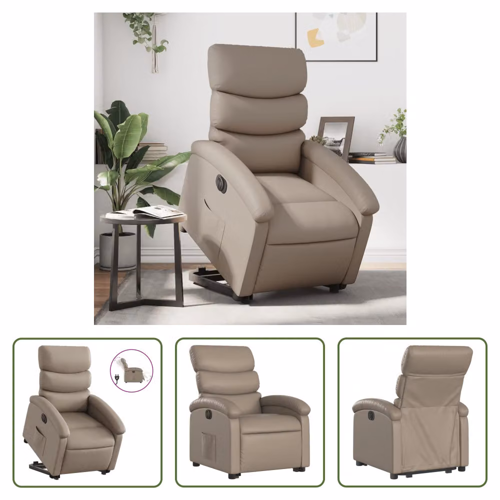 The Living Store Poltrona relax con supporto elettrico Cappuccino in ecopelle
