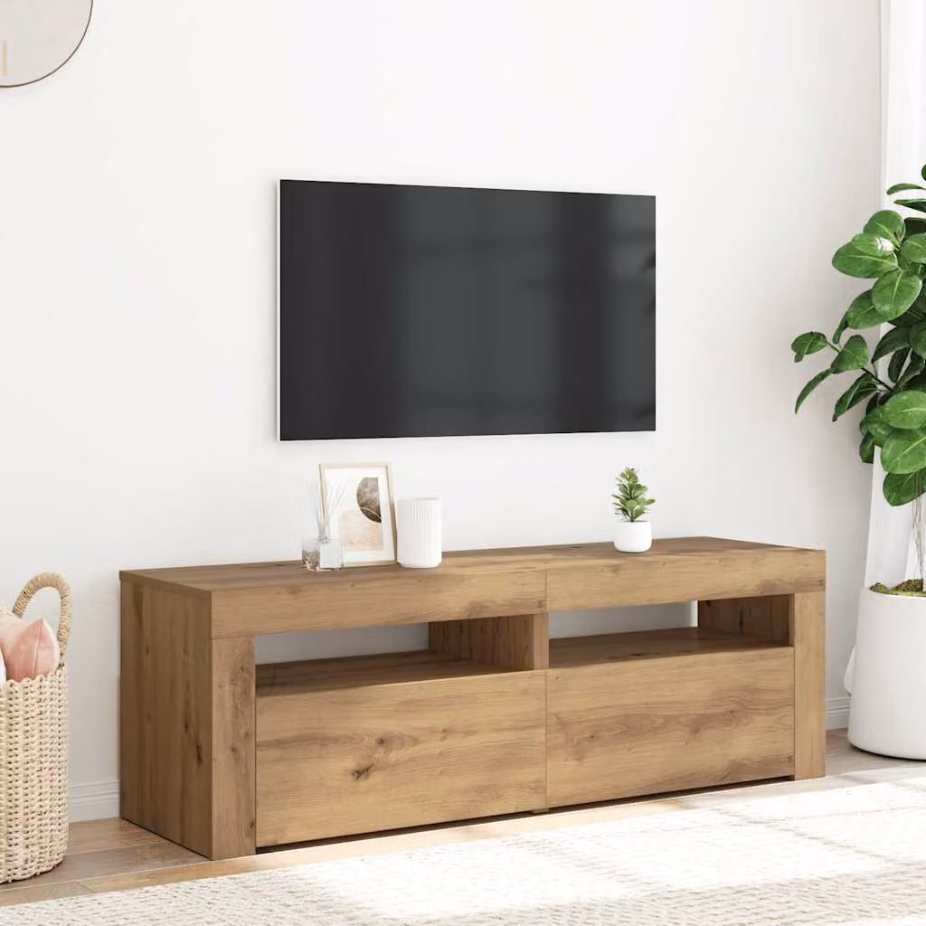 Mobile Porta TV vidaXL in legno marrone con illuminazione LED integrata, design moderno per soggiorno, L 120 cm x P 35 cm x H 40 cm