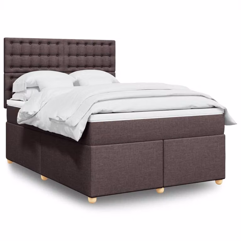 vidaXL Giroletto a Molle con Materasso in Tessuto Marrone e Bianco L/P/H: 140 x 190 cm