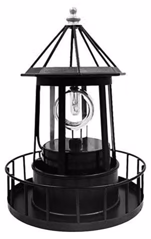 Faro solare rotante, colore nero, dimensioni 15x21 cm, con tecnologia LED