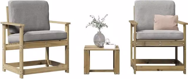 Set Salotto da Giardino vidaXL in Legno di Pino con Cuscini Grigi e Tavolino da Esterno