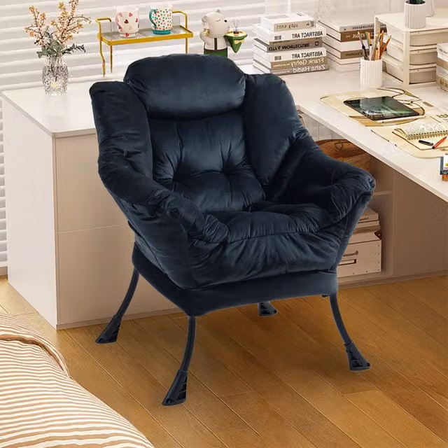 Poltrona relax OKWISH nera con tasca laterale, supporto per il collo, struttura in metallo e schiuma ad alta densità – 1