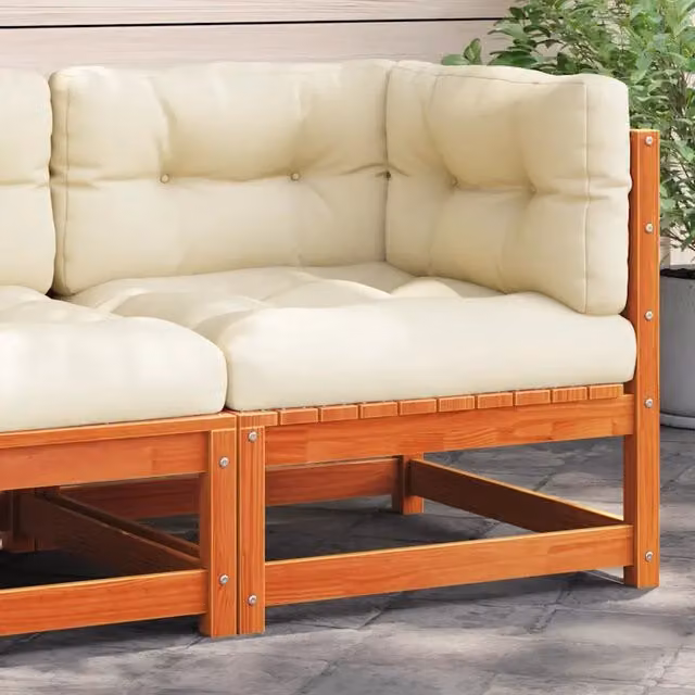 Divano Angolare Giardino Cuscini-Sofa da Giardino-Divanetto da esterno Marrone Cera Massello di Pino 997045
