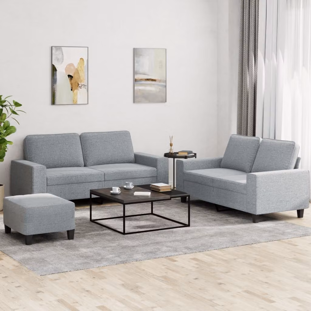 Maison Exclusive - Set divano 3 pezzi in tessuto grigio chiaro