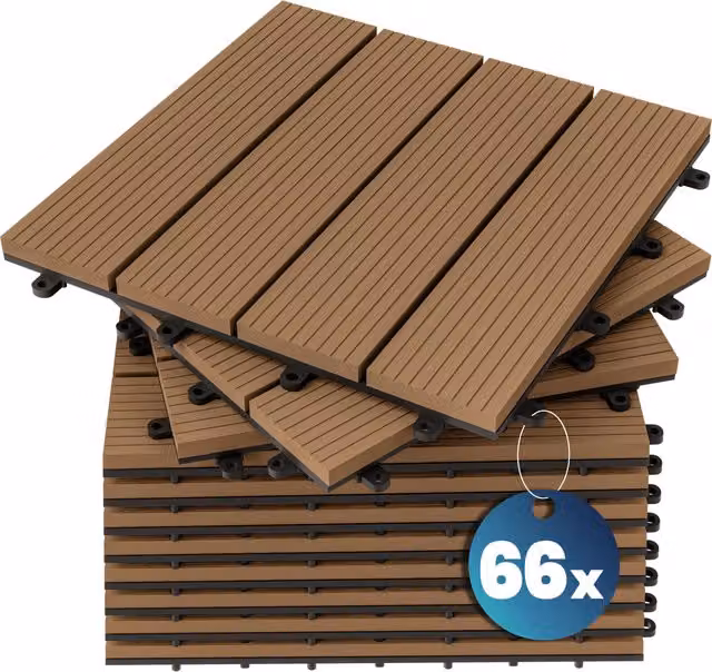 Set di 66 piastrelle da giardino Casaria in WPC con sistema click, colore terracotta, L/P: 30 x 30 cm – 1