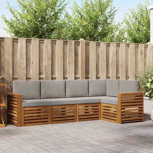 Set di divani da esterno 5 pz Grigio Naturale e Chiaro 3374816
