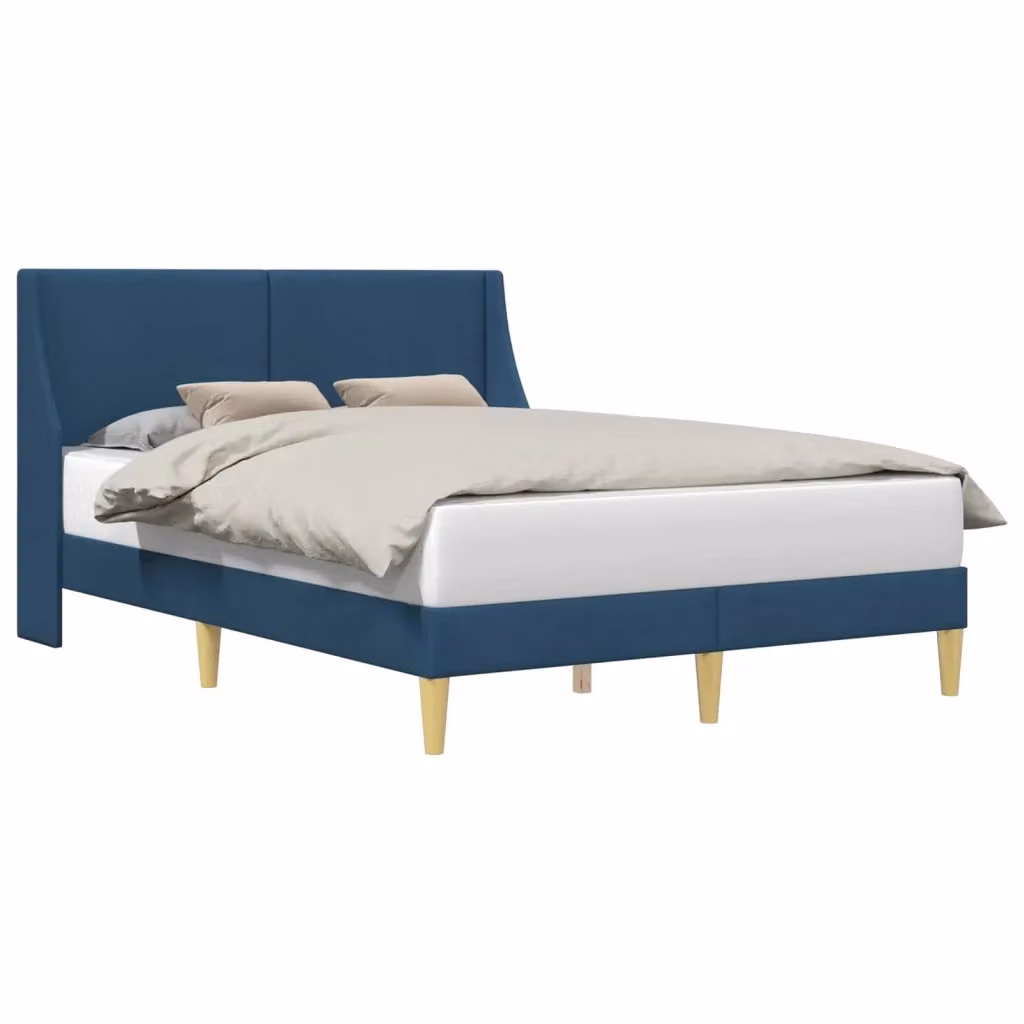 Struttura letto imbottita vidaXL in tessuto blu con doghe a listelli curvi e legno ingegnerizzato – 2
