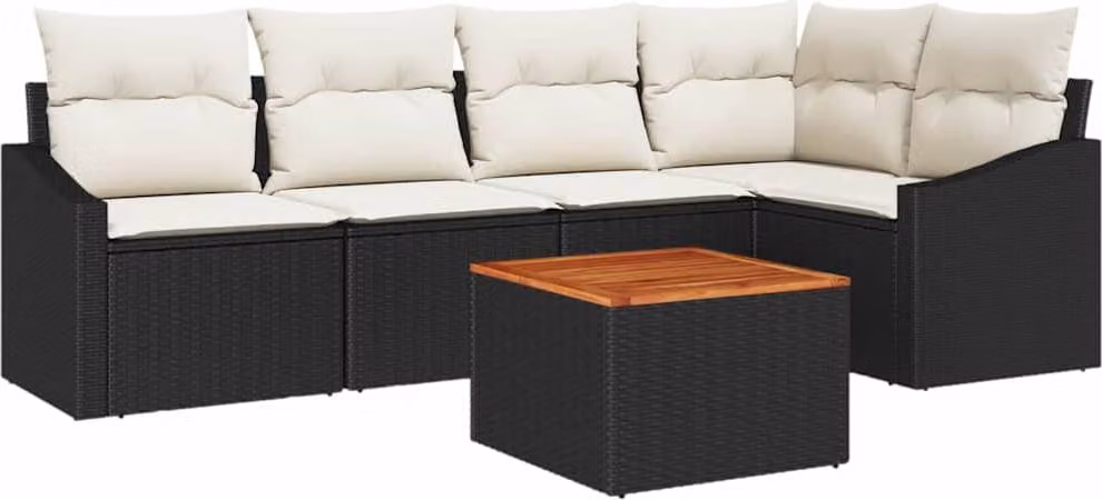 Set Divano da Giardino 6 pcs Nero e Crema polyrattan