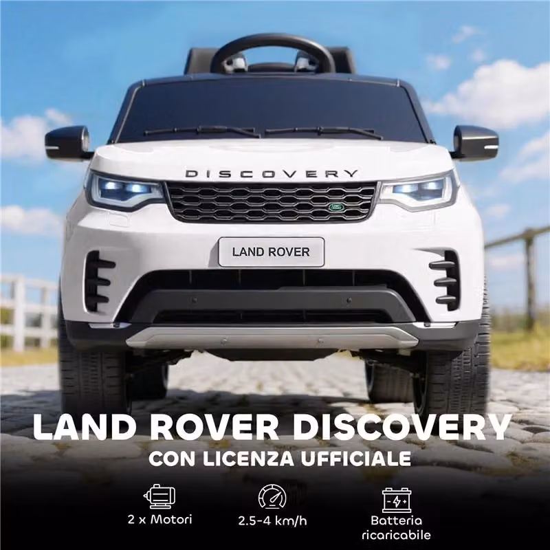 Macchina elettrica per bambini Land Rover con fari LED, clacson e telecomando, Bianco, L: 105 cm, P: 68.5 cm, H: 58 cm – 2