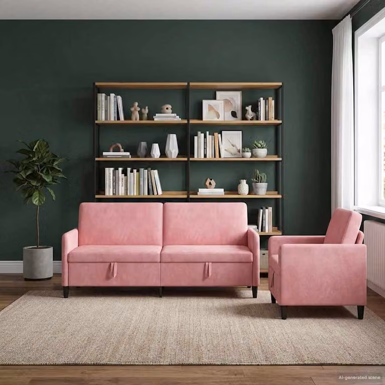 Set di 2 divani moderni vidaXL con contenitore, rivestimento in tessuto rosa per il tuo soggiorno