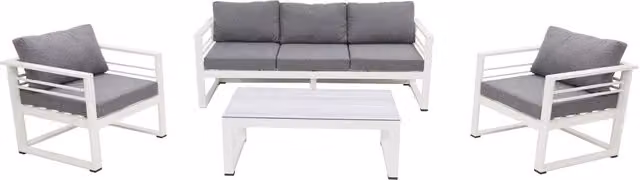 Set Salotto da Giardino Leros Plus GIORDANOSHOP con Divano 3 Posti, 2 Poltrone e Tavolino in Alluminio Verniciato Grigio