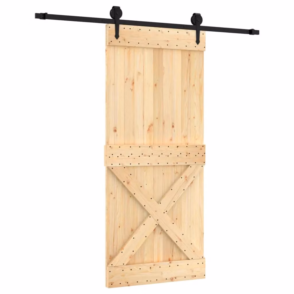 Porta scorrevole moderna vidaXL in legno e acciaio, colore marrone e nero, L: 90 cm, H: 210 cm – 2