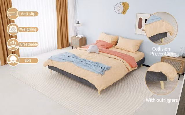 Letto a piattaforma imbottito in velluto olandese, base bassa senza testiera, grigio, 160x200 cm, senza materasso