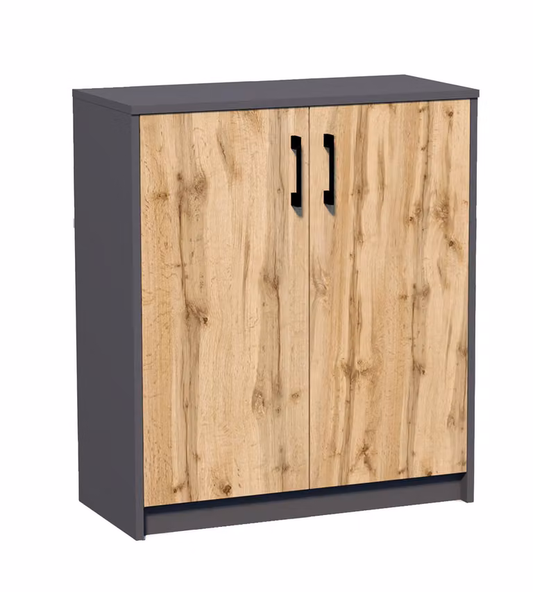Cassettiera con ante IBOJA – grafite / rovere wotan