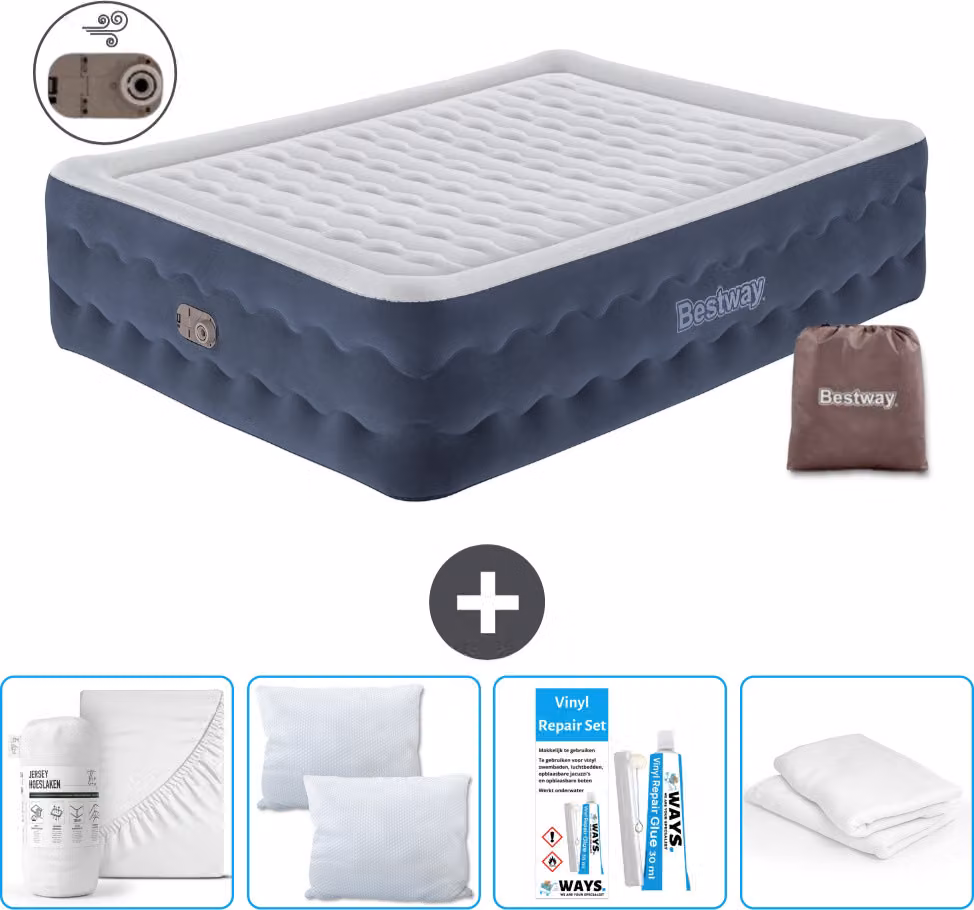 Materasso gonfiabile Bestway - 2 persone - 152 x 203 x 51 cm - Blu - Accessori inclusi
