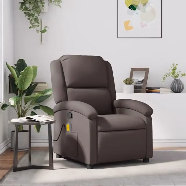 Poltrona Reclinabile Relax vidaXL in Pelle Marrone con Braccioli e Struttura in Legno e Metallo – 1